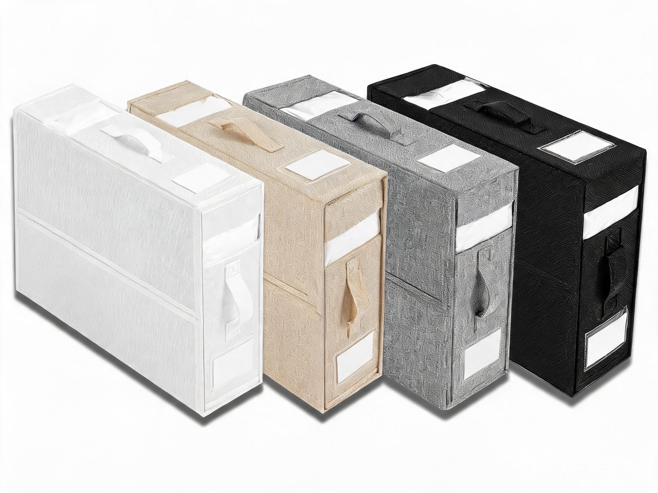 Slim fabric storage box set with clear windows and label pockets in 4 colors
