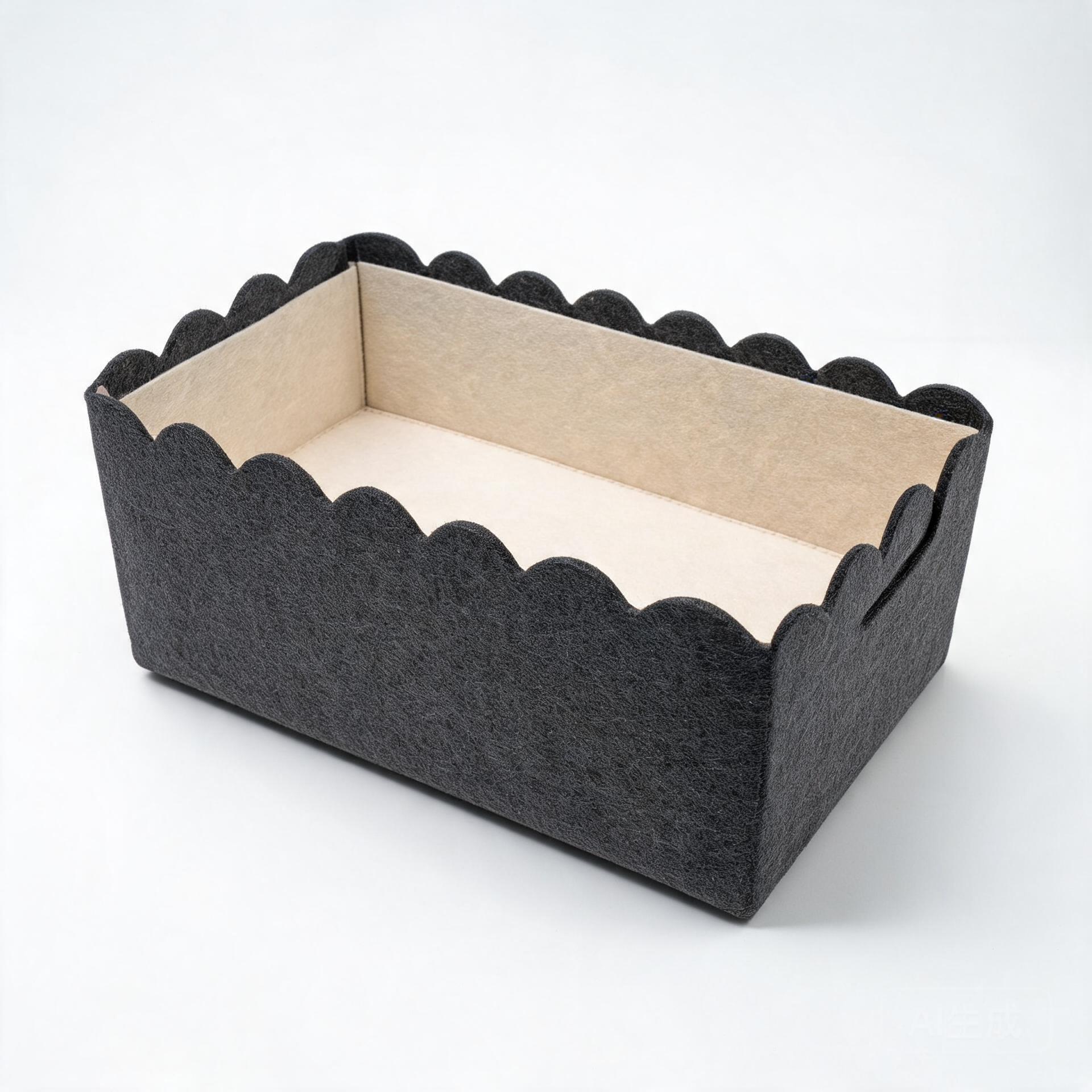 Two-tone scallop-edge felt storage basket
