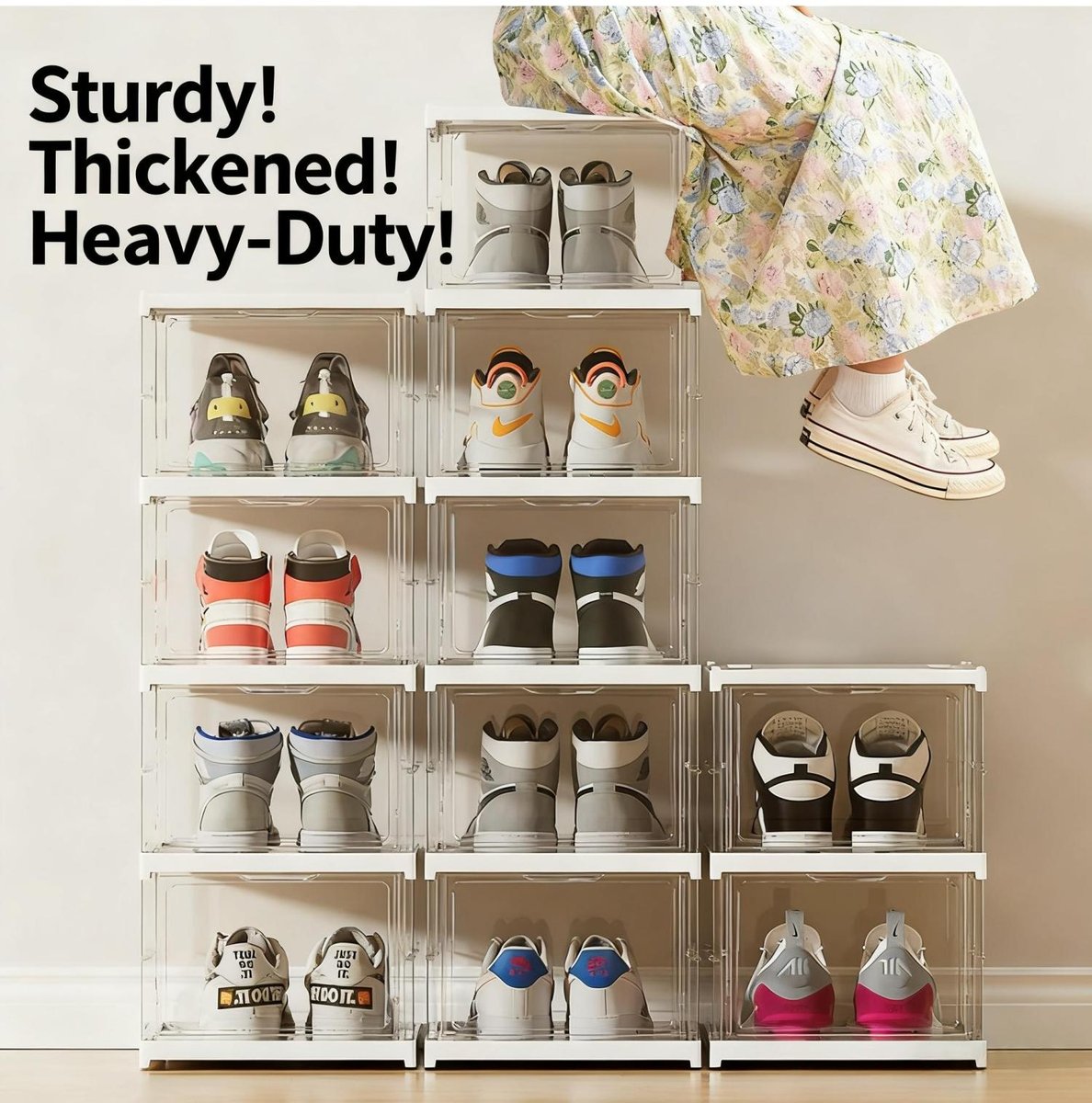 Transparent foldable shoe storage boxes