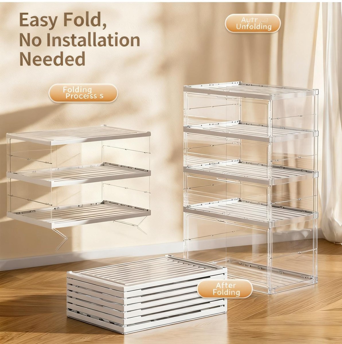 Side-opening foldable shoe box
